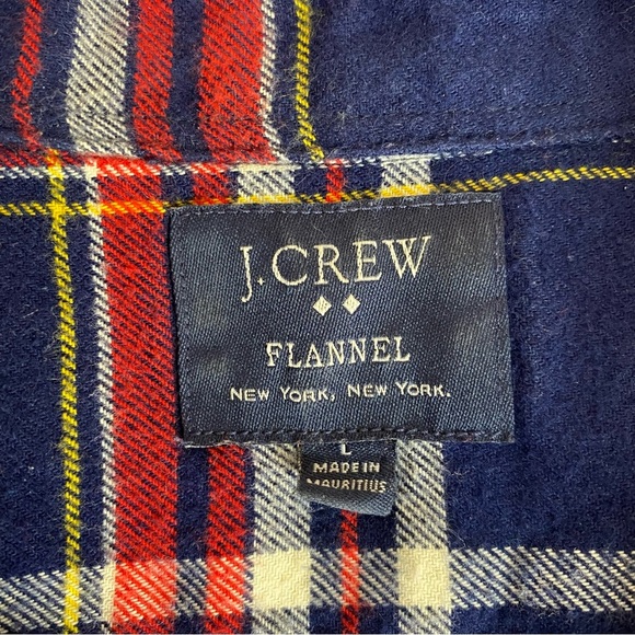 J. Crew Flannel Navy/Red Plaid Long Sleeve Button Up  Size L - Picture 3 of 4